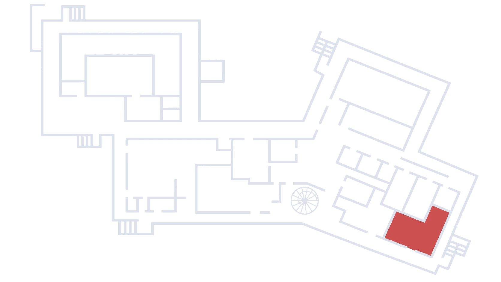 Floor map of Tresidder Memorial Union 2nd floor with Postal Annex highlighted